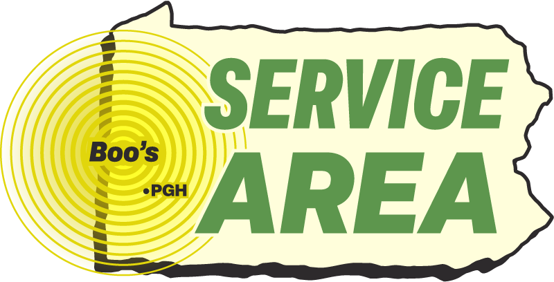 A representation of Boo's Bug Stoppers' service area, reaching Pittsburgh and most of Western Pennsylvania